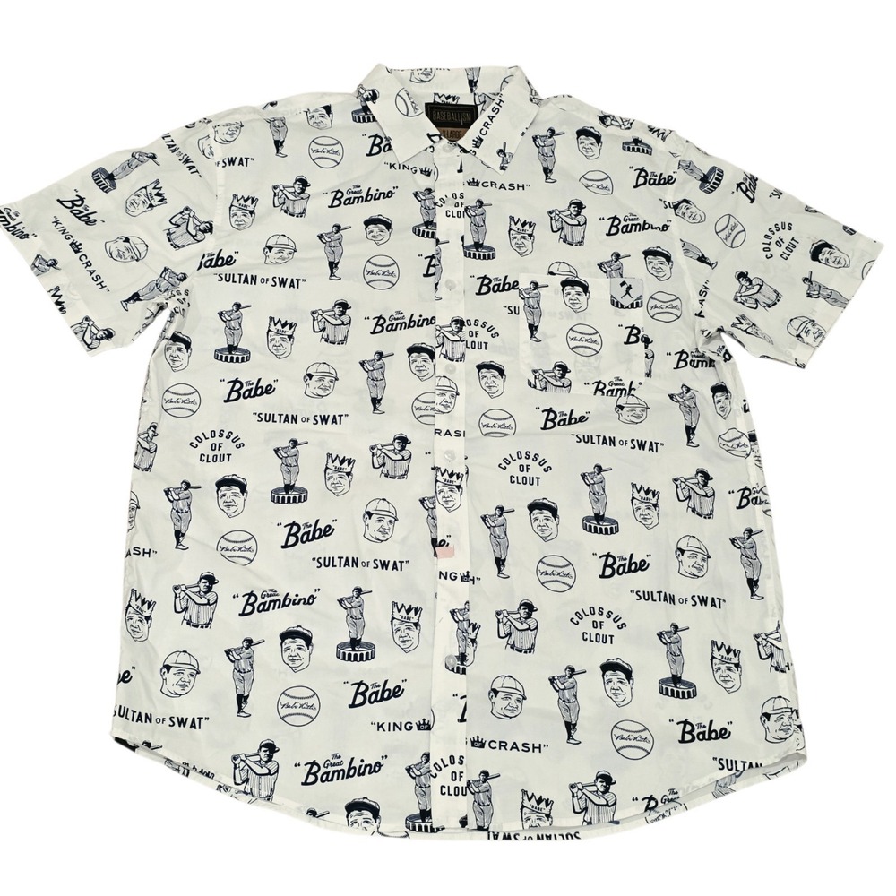 Baseballism Babe Ruth Button Down Shirt Mens XL All Over Print Yankees Baseball